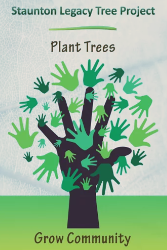 Graphic of a tree made out of handprints