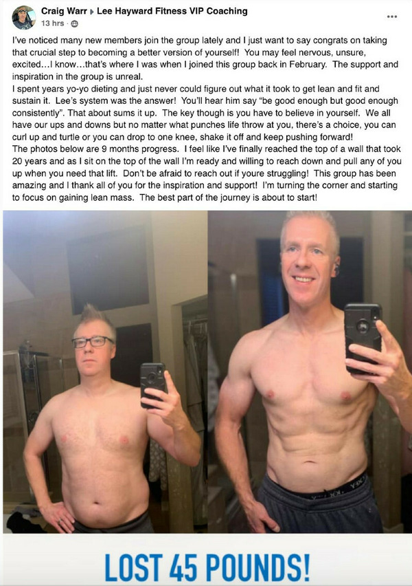Craig lost 45 pounds and got visible 6 pack abs!