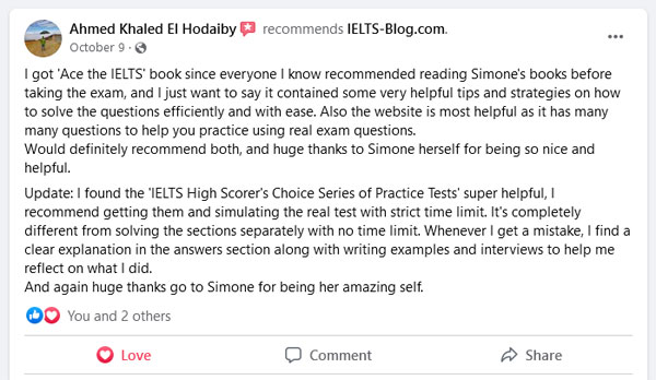 IELTS Book reviews on Facebook