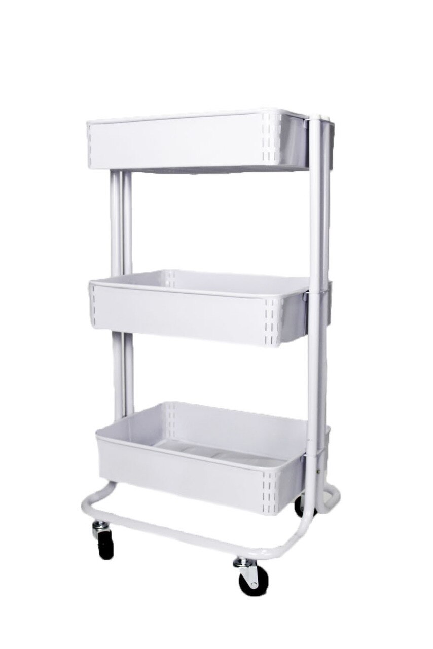  3 Tier Rolling Shelf - White