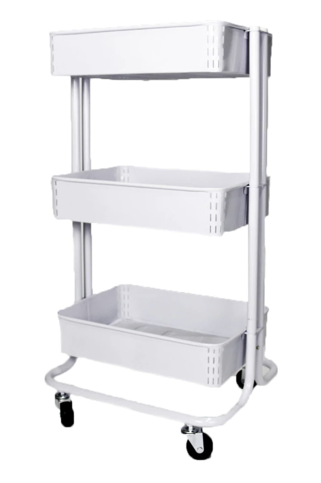 3 Tier Shelf Trolley's baskets are roomy enough to hold a lot of stuff and effortlessly transports a multitude of products with its 3-tier design.