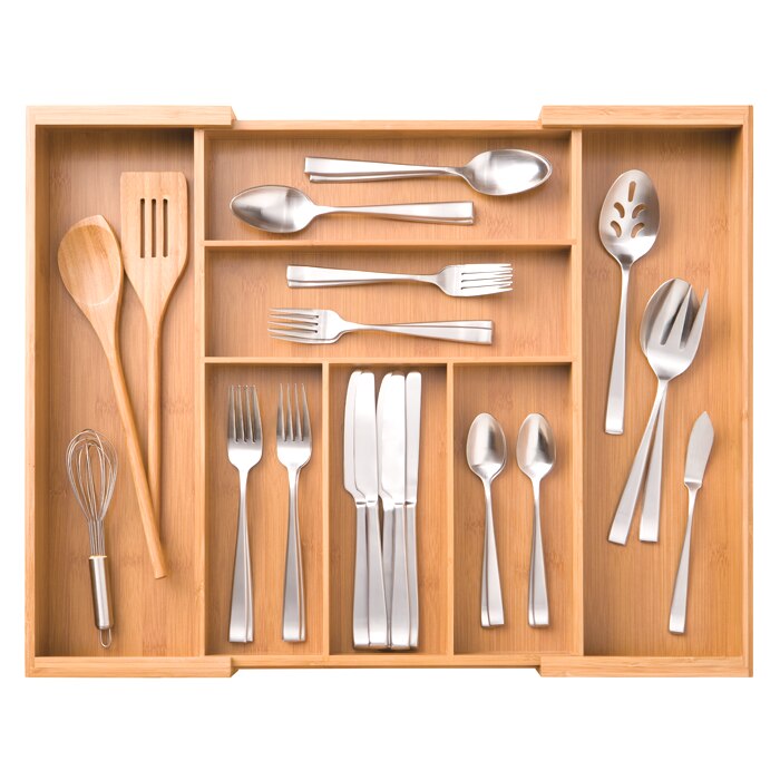 Bamboo expandable cutlery tray