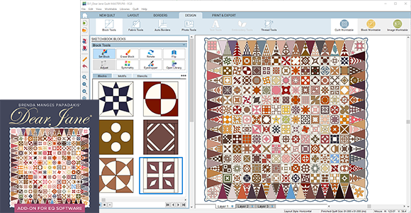 Product Spotlight: Dear Jane It's never been easier to make the Dear Jane quilt (or a variation with your own touch!). Use the Dear Jane add-on for EQ8 to create your own version of the iconic quilt or print what you need to sew the original! Shop Quilt Add-ons >